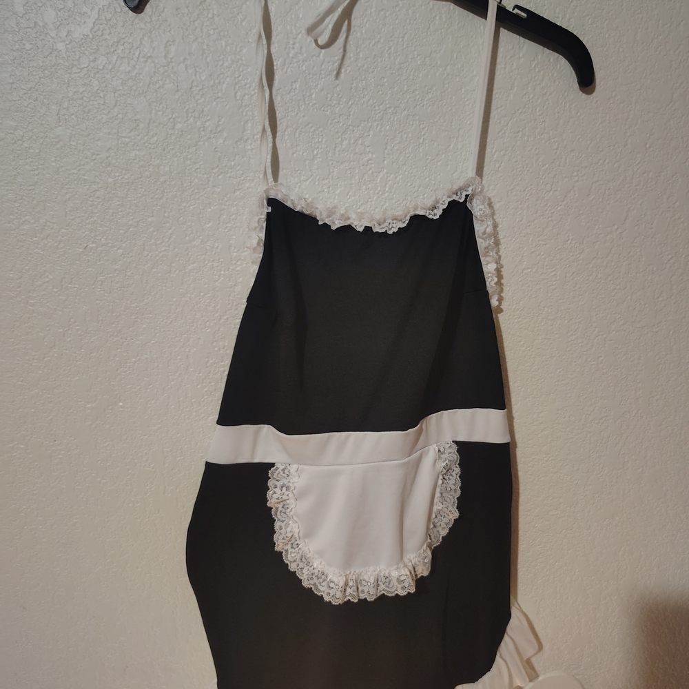 Sexy Maid Black and White Lace Trim Chemise